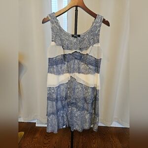 Style & Co Blue and White Sleeveless Layered Lace Dress Size PM